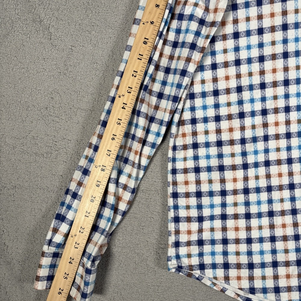 Butter Cloth Mens XL Button Down Shirt Long Sleeve Blue Plaid Cotton Geometric - Picture 15 of 15
